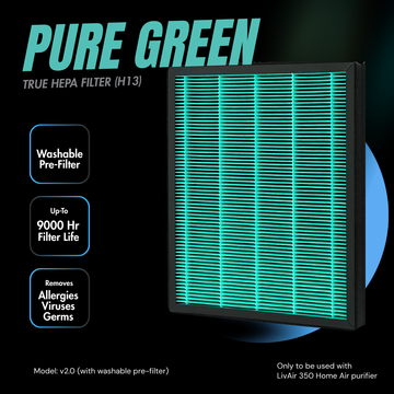 Reffair (Pure Green) Replacement filter for LivAir 350 Home Air Purifier | 3-in-1 H13 True HEPA & Activated Carbon Filter (v2 - washable pre-filter)
